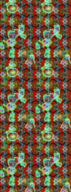 Raster Çiçek İllüstrasyonu güzel tekstil. Kahverengi ve yeşil renkli etnik çiçeklerle zarif bir eskiz deseni..