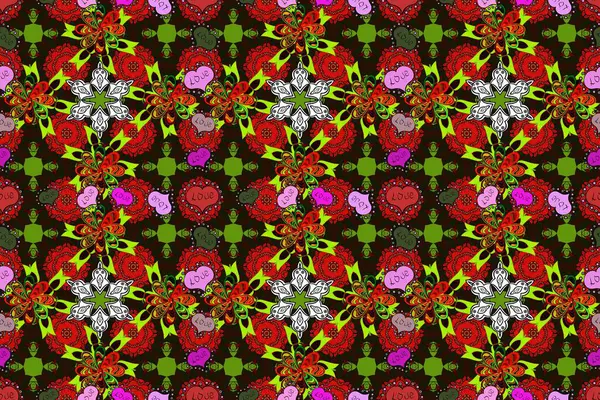 Renkli Yaz Temalı Kusursuz Arkaplan. Güzel kumaş deseni. Düz Çiçek Elementleri Tasarımı. Güzel, pürüzsüz bir desen. Yazdır. Raster çiçekli arka plan.