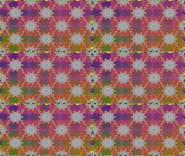 Düz Çiçek Elementleri Tasarımı. Renkli Yaz Temalı Kusursuz Arkaplan. Gri ve kahverengi renkli çiçekler. Raster illüstrasyonunda kusursuz çiçek deseni.