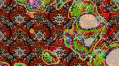 Arkaplan dokusu, duvar kağıdı, kahverengi ve kırmızı renkli çiçek teması. Kabile sanatı boho baskısı, klasik çiçek arkaplanı. Soyut etnik raster çizim kalıbı.