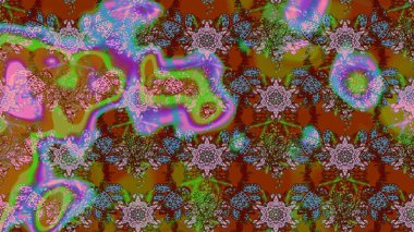 Raster illüstrasyonundaki çiçek desenli çizim. Renkli Bahar Teması eskiz kalıbı. Kahverengi ve yeşil renkli çiçekler. Düz Çiçek Elementleri Tasarımı.