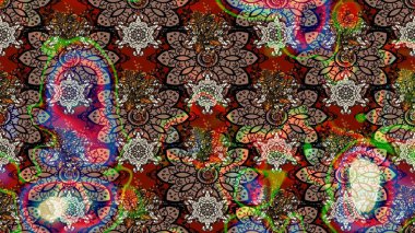 El çizimi. Raster illüstrasyonu. Çiçekli, yapraklı, çiçek desenli çizim..