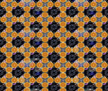 Moda baskıları için zarif bir şablon. Modern çiçek arkaplanı. Parlak renkli çiçekli ve siyah yapraklı harika bir çiçek deseni. Halk stili.