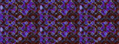 Çiçek desenli çizim. Raster illüstrasyonu. Mor ve kahverengi renkli Asya tekstili.