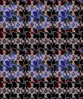 Raster Güzel kumaş deseni. Raster suluboya deseni, narin çiçekler, siyah çiçekler, tebrik kartı şablonu..