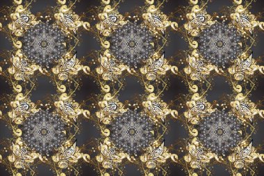 Senin tasarımın için, duvar kağıdı. Gri, kahverengi ve bej renklerde, altın çiçekli altın desenler. Altın rengi, kusursuz çizim. Raster geometrik arkaplanı.
