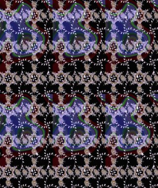 Raster Güzel kumaş deseni. Raster suluboya deseni, narin çiçekler, siyah çiçekler, tebrik kartı şablonu..