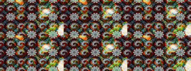 Kumaş desenli papatya çiçeği detayı. Siyah ve nötr renkte çiçekler.