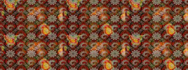 Çiçekli karalama şeklinde Raster çiçek deseni. Kahverengi ve bej renklerde bahar çiçekleri. Raster illüstrasyonu.