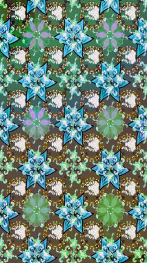 Yeşil renkli etnik çiçeklerle süslenmiş zarif bir eskiz şekli. Raster Çiçek İllüstrasyonu güzel tekstil..