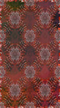 Kahverengi ve gri renklerde karalamalı çiçeklerle kusursuz çiçek deseni. Raster illüstrasyonu.