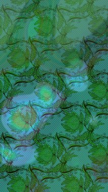 El çizimi çiçek çizimi deseni (fayans). Şirin çiçekli, desenli, yeşil renkli bir eskiz deseni. Tekstil için suluboya çizim deseni.