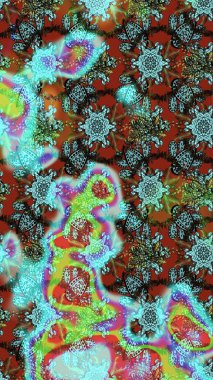 Desen, çizim, çiçek sınırı. Çiçek çelengi. Güzel, parlak, pürüzsüz kumaş, tuval. Kıvırcık, parlak örgü. Raster illüstrasyonu. Klasik eski arkaplan.