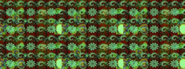 Çiçek buketleriyle klasik bir eskiz şekli. Raster illüstrasyonu. Yeşil ve kahverengi renklerde.