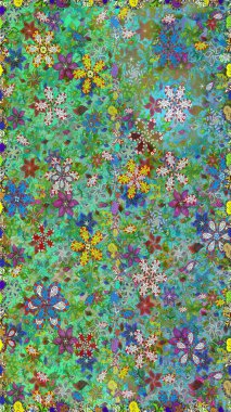 Yumuşak, bahar çiçekleri yeşil ve mavi renklerde. Çiçekli, pürüzsüz bir desen. Raster illüstrasyonu. Raster çiçekleri klasik tarzda resmedilir..