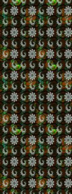 Raster illüstrasyonu. Kıvırcık, parlak örgü. Çiçek çelengi. Desen, çizim, çiçek sınırı. Güzel, parlak, pürüzsüz kumaş, tuval. Klasik eski arkaplan.