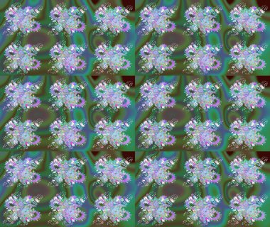 Düz Çiçek Elementleri Tasarımı. Raster Modaya uygun kumaş deseni. Renkli Bahar Teması eskiz kalıbı. Yeşil renkli şirin çiçek deseni.