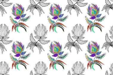 Güzel, pürüzsüz bir desen. Yazdır. Düz Çiçek Elementleri Tasarımı. Raster çiçekli arka plan. Renkli Yaz Temalı Kusursuz Arkaplan. Şirin kumaş deseni.