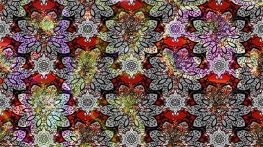 Raster güzel kumaş deseni çiziyor. Çiçek deseni. Düz Çiçek Elementleri Tasarımı. Renkli Bahar Teması çizim şablonu.