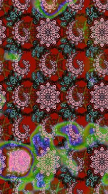 Çiçekli karalama şeklinde Raster çiçek deseni. Kahverengi ve kırmızı renkte çiçekler. Yumuşak, yaz çiçekli arka plan.