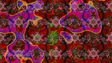 Kıvırcık, parlak örgü. Desen, çizim, çiçek sınırı. Eski moda arka plan. Güzel, parlak, pürüzsüz kumaş, tuval. Raster illüstrasyonu. Çiçeklerin çelengi.