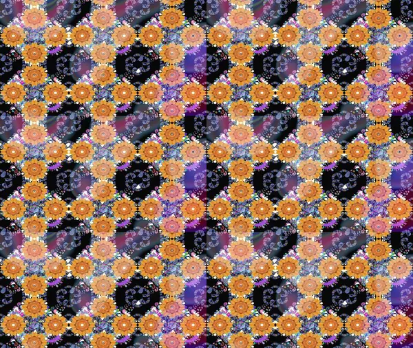 Çizim çiçek deseni duvar kâğıdı olarak kullanılabilir. Raster illüstrasyonu. Turuncu renkte çiçekler.