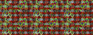 Ağaç dallı bahar çiçekleri ile desen, kırmızı ve kahverengi renkler ile çiçek silueti. Raster deseni.