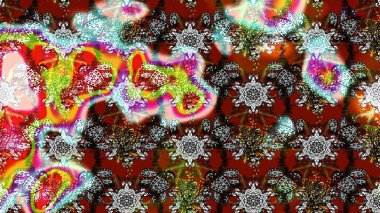 Nakış desenli çiçek deseni. Renkli grunge, soyut arkaplanı kologri ve kahverengi çiçeklerle süslüyor. İzler, kumaş, duvar kağıtları, tekstil için raster dokusu.