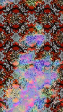 Şirin çiçekli eskiz deseni ve gri ve kahverengi renkli yapraklar, suluboya çiçek deseni, duvar kağıdı, kart ya da kumaş için fayanslı. Raster illüstrasyonu.