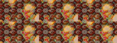 Raster illüstrasyonundaki çiçek desenli çizim. Bej ve kahverengi renkli çiçekler. Renkli Bahar Teması eskiz kalıbı. Düz Çiçek Elementleri Tasarımı.