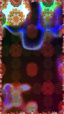 Kahverengi ve gri renkli çiçekler. Renkli Bahar Temalı Kusursuz Arkaplan. Kusursuz çiçek deseni. Asya tekstil tarzında. Raster illüstrasyonu. Düz Çiçek Elementleri Tasarımı.