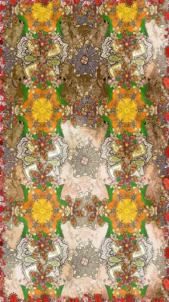 Bej renkli etnik çiçekli zarif eskiz deseni. Raster Çiçek İllüstrasyonu güzel tekstil..