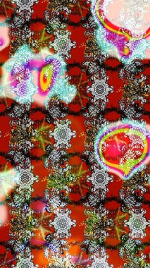 Gri ve kırmızı renkte manzaralı çiçek deseni. Üst manzara, yumuşak stil. Sevgililer günü ve tebrik kartı konsepti için şık bir davetiye. Çiçek kompozisyonu, el boyası, hassas şablon..