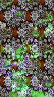 Raster illüstrasyonu. Çiçekler, dallar, bitkiler ve çiçekler. El çizimi. Güzel kumaş deseni.