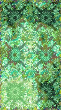 Yeşil ve nötr renklerde çiçekler. Çiçekli karalama şeklinde Raster çiçek deseni. Nazik, sevimli çiçek arkaplanı..