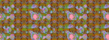 El çizimi çiçek çizimi deseni (fayans). Şirin çiçekli, desenli, kahverengi ve yeşil renkli renkli bir eskiz deseni. Tekstil için suluboya çizim deseni.