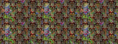 Küçük çiçekteki sevimli çiçek deseni. Raster deseni. Gri ve kahverengi renkli yaz çiçekleri. Raster illüstrasyonu.