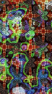 Çiçek ve yapraklı karalama şeklinde Raster çiçek deseni. Raster illüstrasyonu. Kahverengi ve yeşil renklerde bahar çiçekleri..