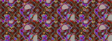 3D çiçekler, eskiz. Raster illüstrasyonu. Gri ve kahverengi renklerde.