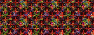 Renkli çizim kalıbı. Siyah ve kahverengi renkli şirin tekstil tarzında. Çiçek duvar kâğıdı. Raster illüstrasyonu. Çiçek arka planı.