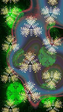 Küçük çiçekte güzel bir desen. Moda baskıları için zarif bir şablon. Motley illüstrasyonu. Küçük renkli çiçekler. Yeşil çiçekli bahar çiçekleri.