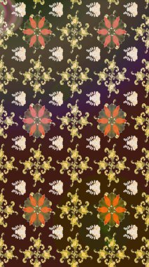 El çizimi. Raster illüstrasyonu. Çiçekli, yapraklı, çiçek desenli çizim..