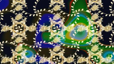 Raster Floral Illustration, Asyalı tekstil. Siyah renkli etnik çiçeklerle zarif eskiz deseni.