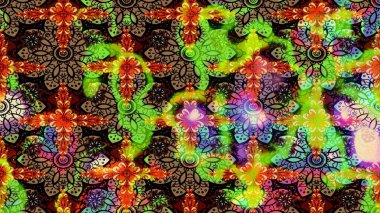 Yeşil renkli çiçekler. Renkli Bahar temalı eskiz kalıbı. Düz Çiçek Elementleri Tasarım Raster illüstrasyonu. Çiçekli çiçek deseni, suluboya..