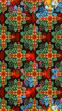 Tropik çiçek desenleri. Raster illüstrasyonu. Yeşil renkte çiçekler.