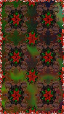 Raster Illustrasyon 'da moda olmayan çiçek deseni. Renkli Yaz Temalı Kusursuz Arkaplan. Kahverengi ve yeşil renkli çiçekler. Düz Çiçek Elementleri Tasarımı.