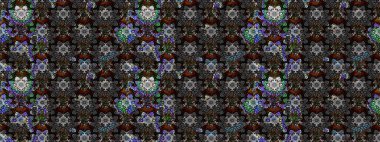 Tropik çiçek desenleri. Raster illüstrasyonu. Siyah ve gri renkte çiçekler.