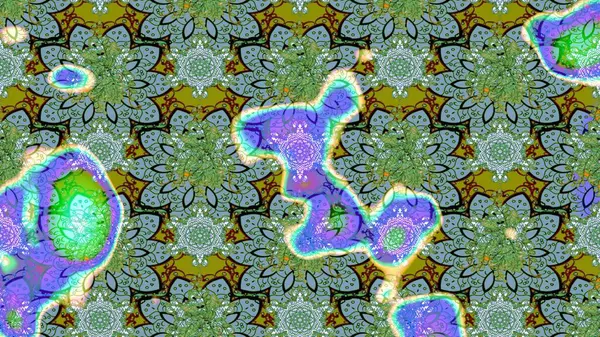 Vadinin yeşil renkli çiçekleri. Soyut etnik raster çizim kalıbı. Çiçekler..