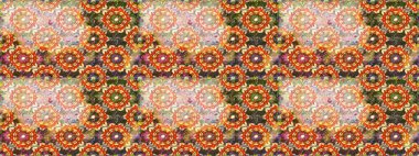 Çiçek desenli altın metal. Raster altın çiçek süsü brokar kumaş ve cam desenli. Kahverengi ve bej renkler ve altın elementler. Kusursuz altın desen.