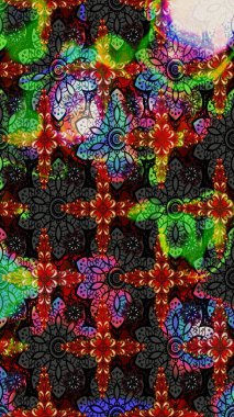 Kumaş desenli papatya çiçeği detayı. Siyah ve gri renkte çiçekler.